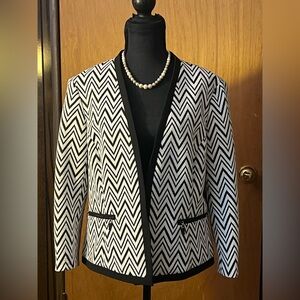 Kasper Black and White Zigzag Blazer